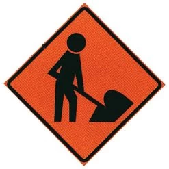 Roll Up 36in Non Reflective Mesh Safety Sign: Men Working Symbol